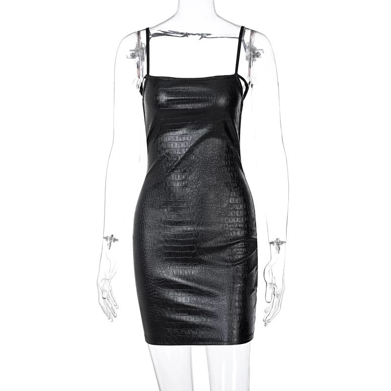 Faux leather mini dress