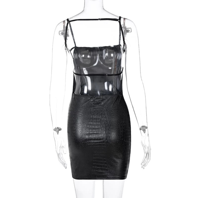 Faux leather mini dress