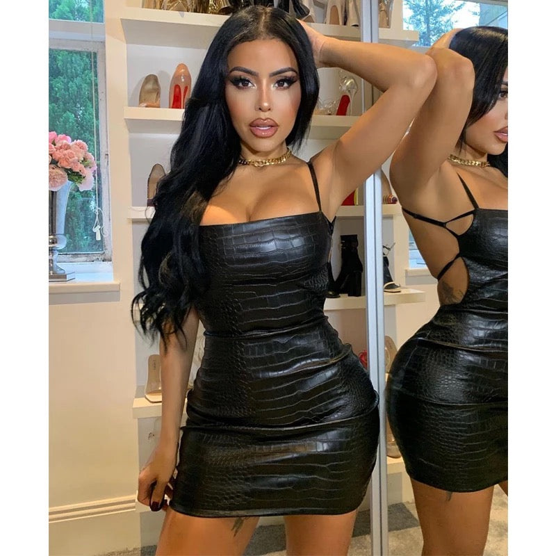 Faux leather mini dress