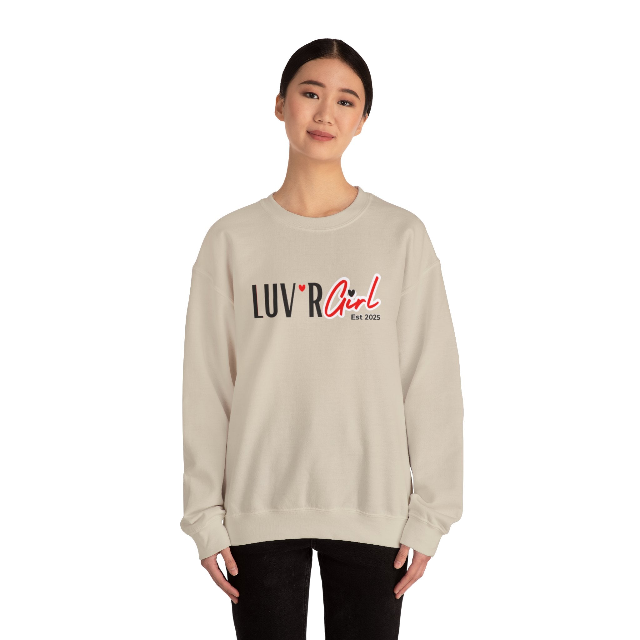 LUV'R Girl Crewneck Sweatshirt — Cute Heart Logo Pullover (Est. 2025)