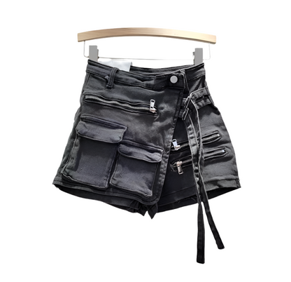 Black acid wash denim skort