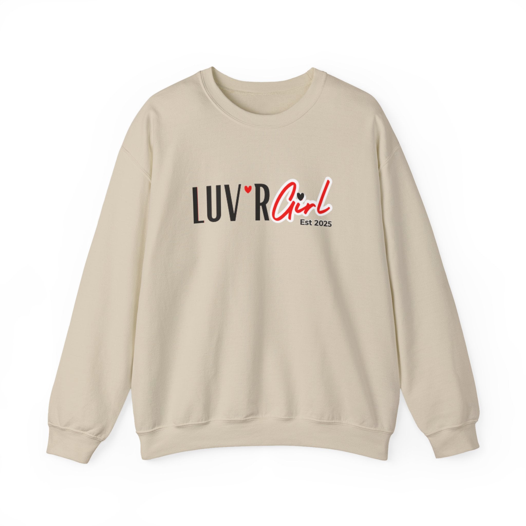 LUV'R Girl Crewneck Sweatshirt — Cute Heart Logo Pullover (Est. 2025)