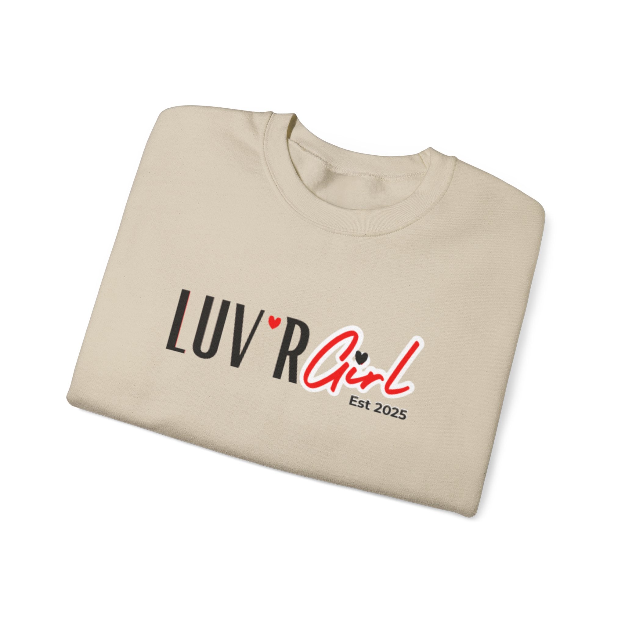 LUV'R Girl Crewneck Sweatshirt — Cute Heart Logo Pullover (Est. 2025)