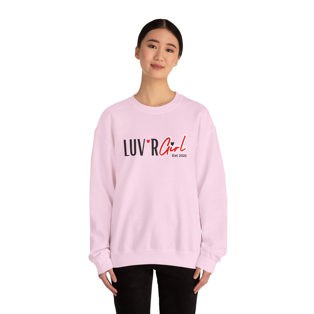 LUV'R Girl Crewneck Sweatshirt — Cute Heart Logo Pullover (Est. 2025)