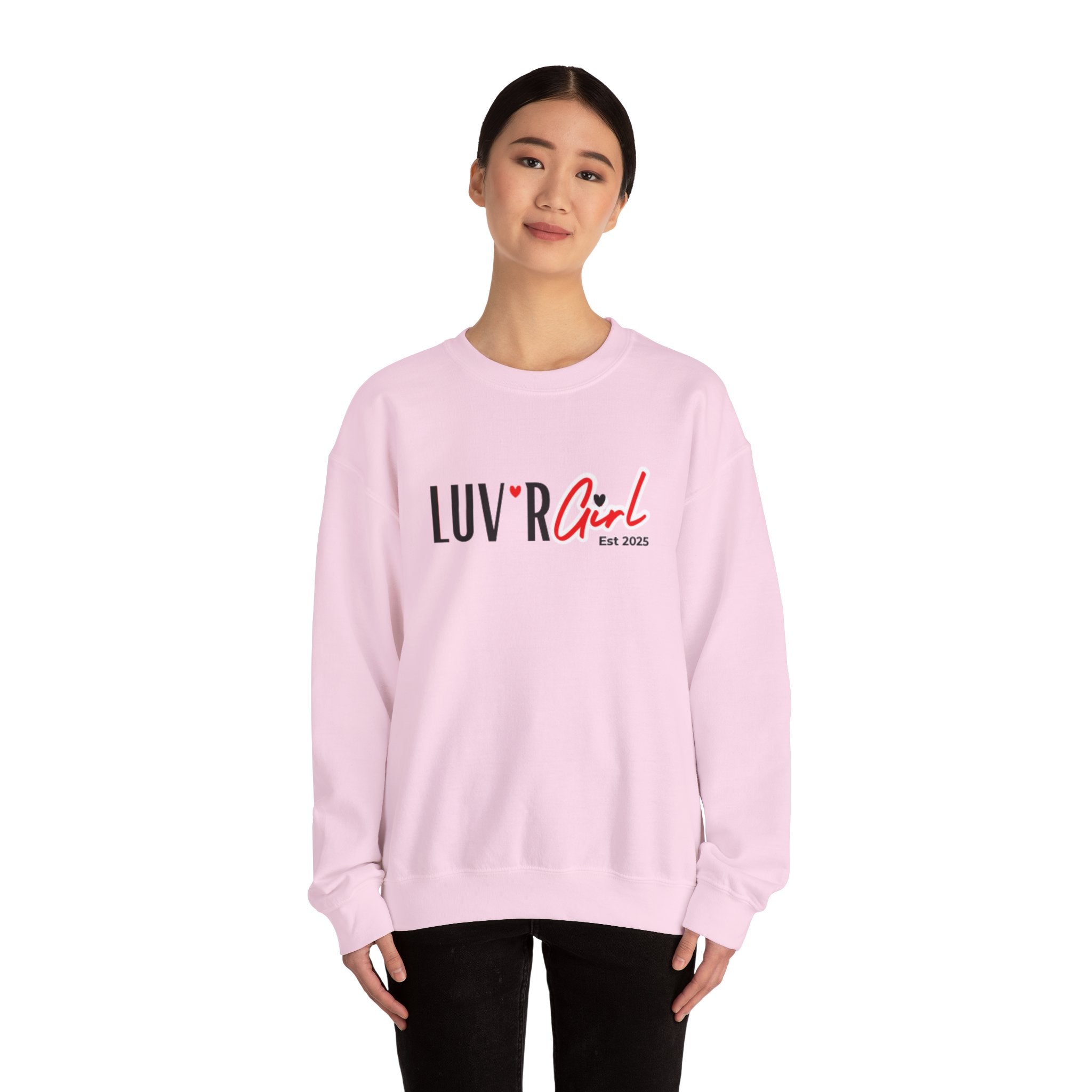 LUV'R Girl Crewneck Sweatshirt — Cute Heart Logo Pullover (Est. 2025)