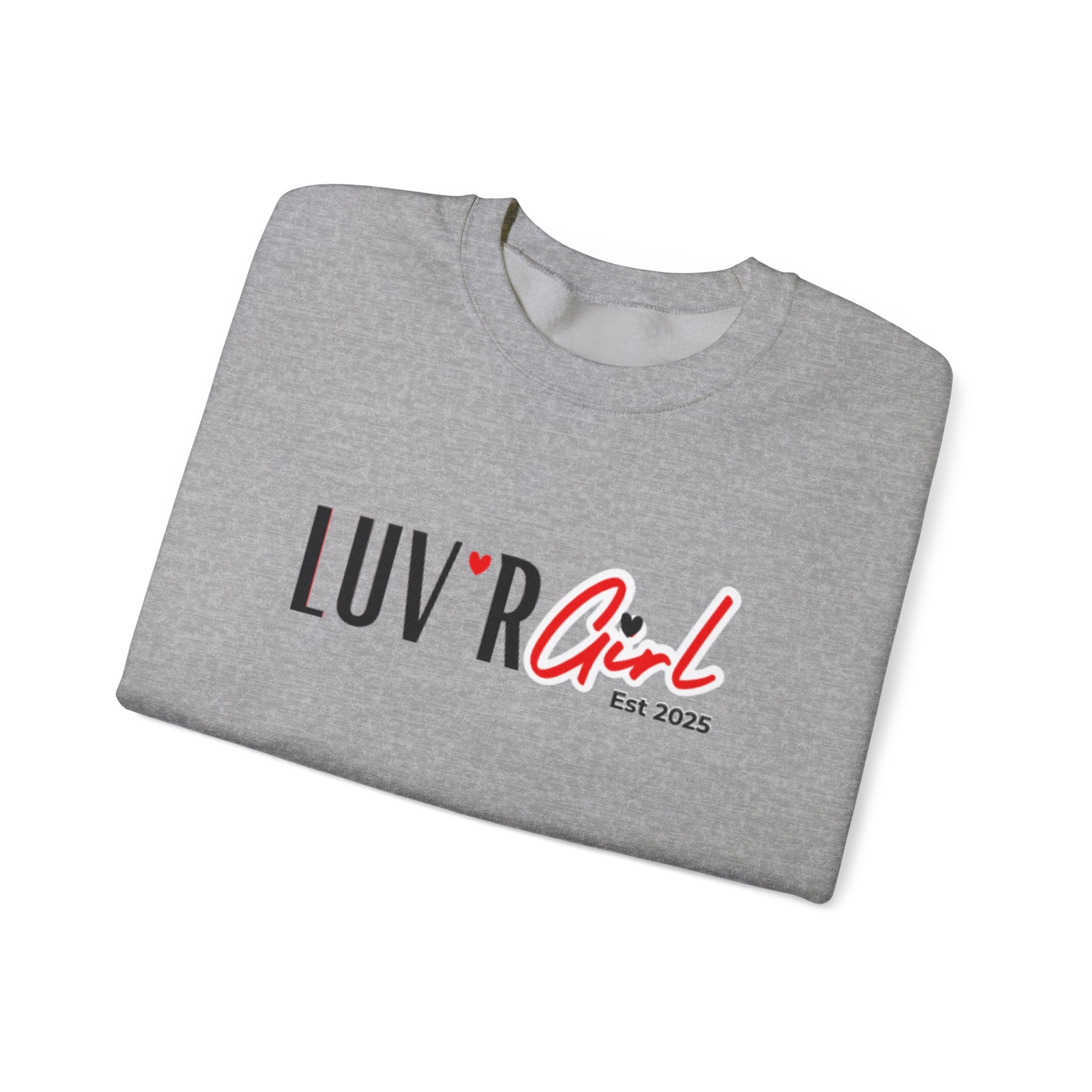 LUV'R Girl Crewneck Sweatshirt — Cute Heart Logo Pullover (Est. 2025)