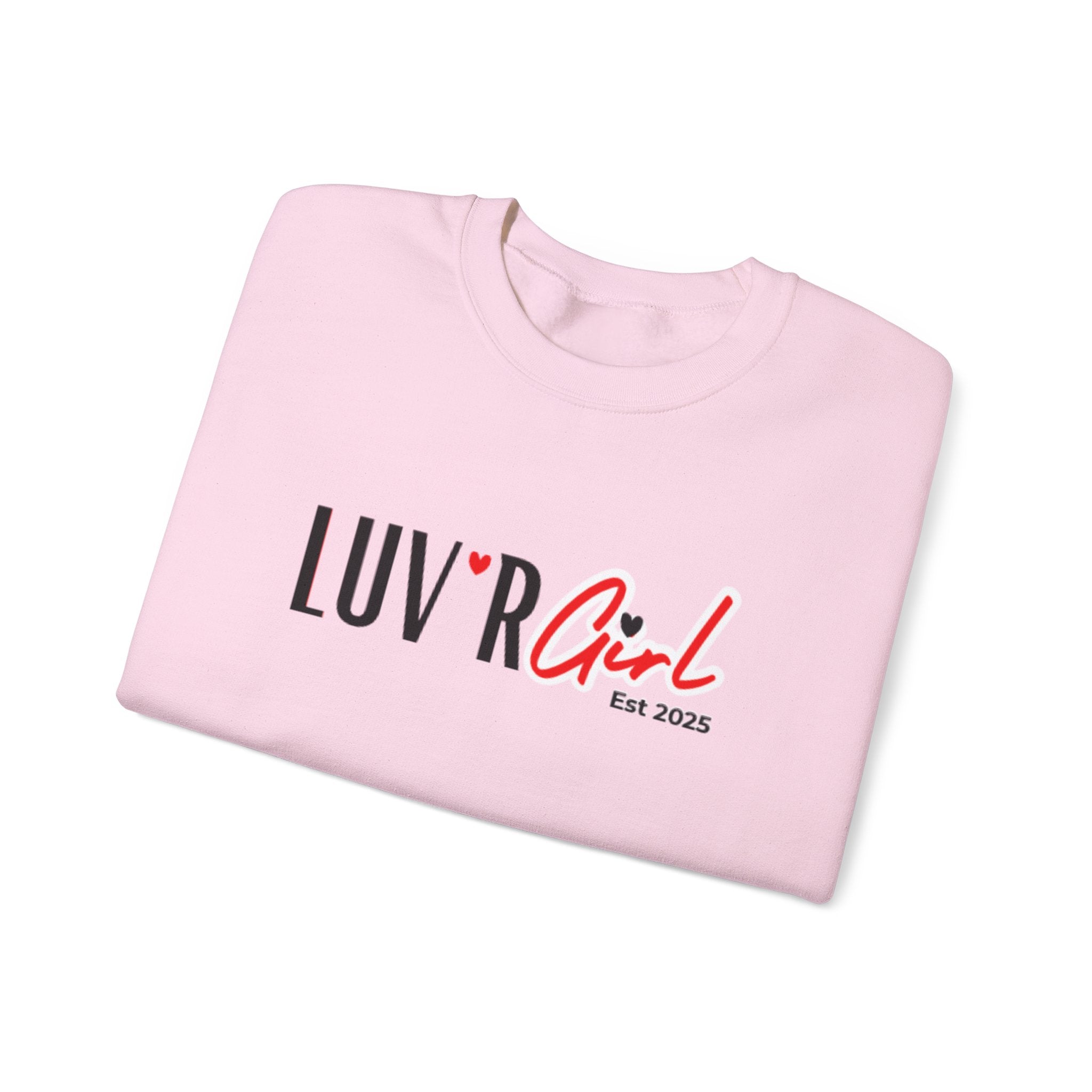 LUV'R Girl Crewneck Sweatshirt — Cute Heart Logo Pullover (Est. 2025)