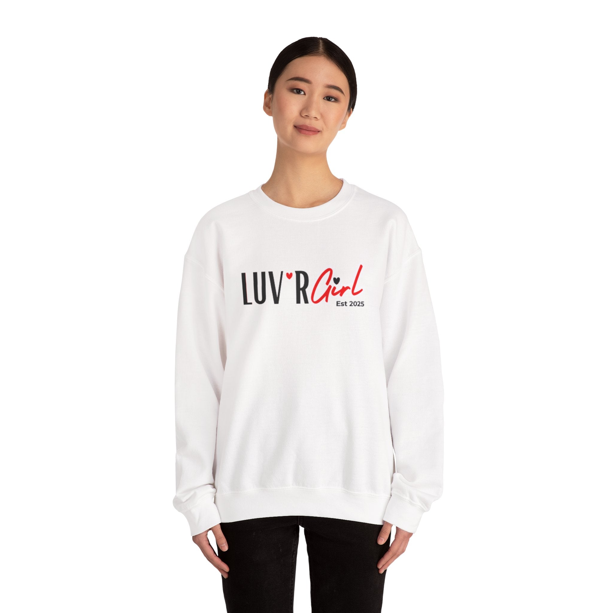 LUV'R Girl Crewneck Sweatshirt — Cute Heart Logo Pullover (Est. 2025)
