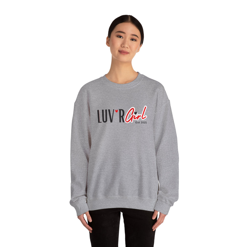 LUV'R Girl Crewneck Sweatshirt — Cute Heart Logo Pullover (Est. 2025)