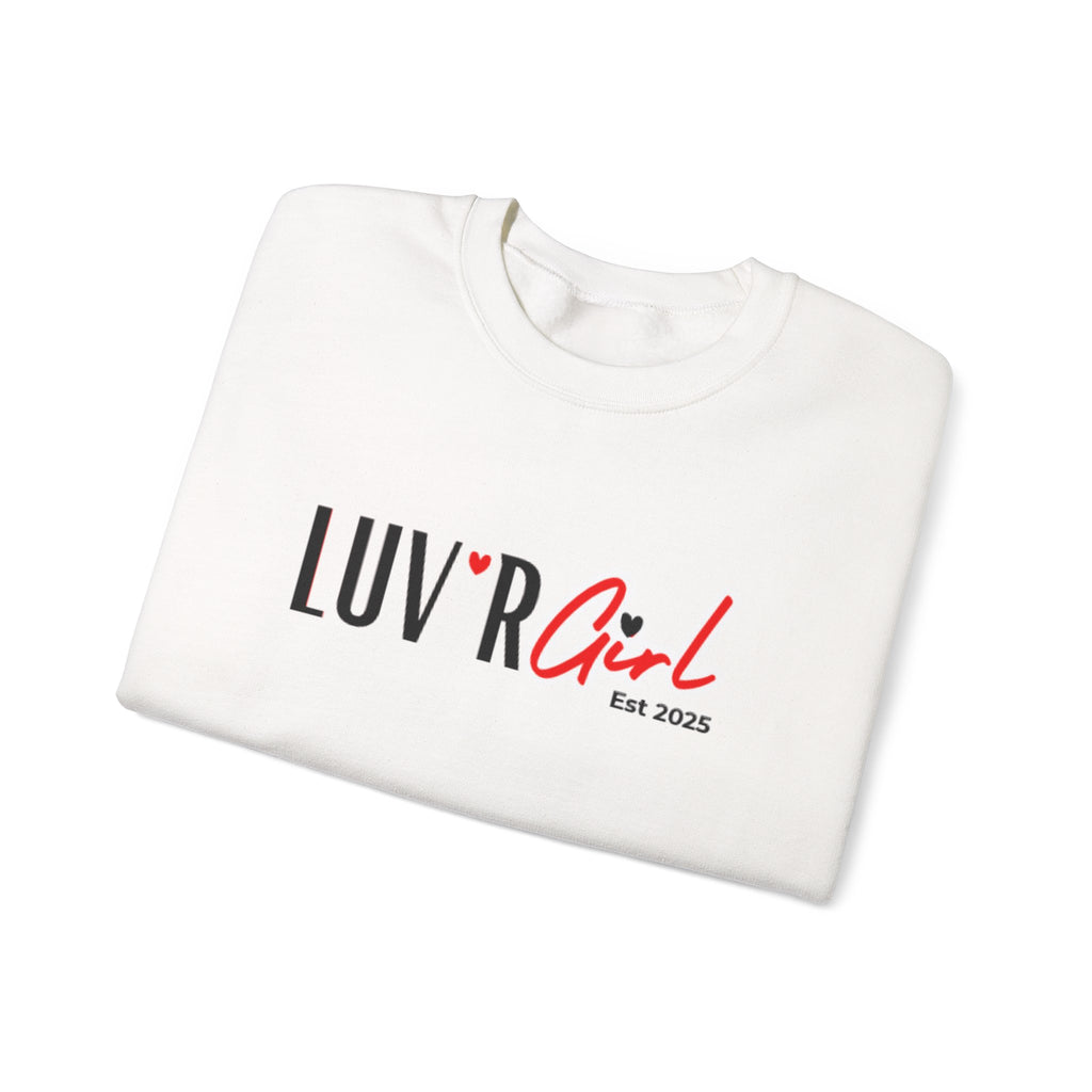 LUV'R Girl Crewneck Sweatshirt — Cute Heart Logo Pullover (Est. 2025)