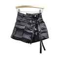 Black acid wash denim skort