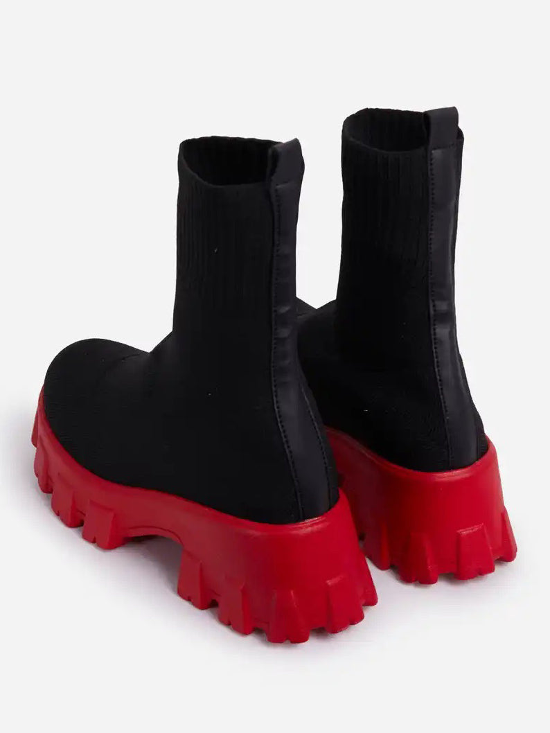 Black & Red Martin Boots