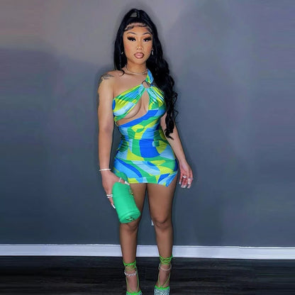 Colorful one shoulder mini dress