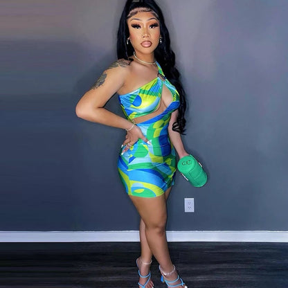 Colorful one shoulder mini dress