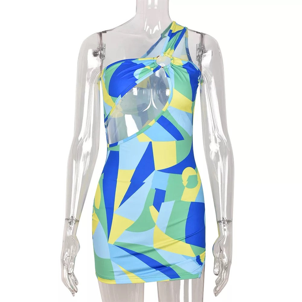 Colorful one shoulder mini dress