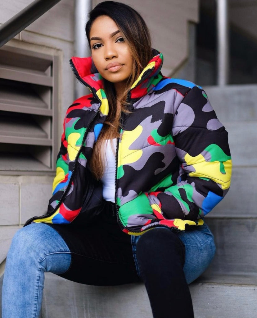 Camo colorblock coat