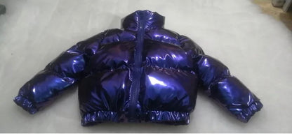 Kids patent leather puffer coat