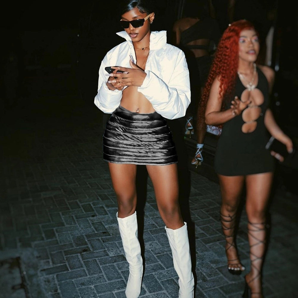 Black bubble mini skirt