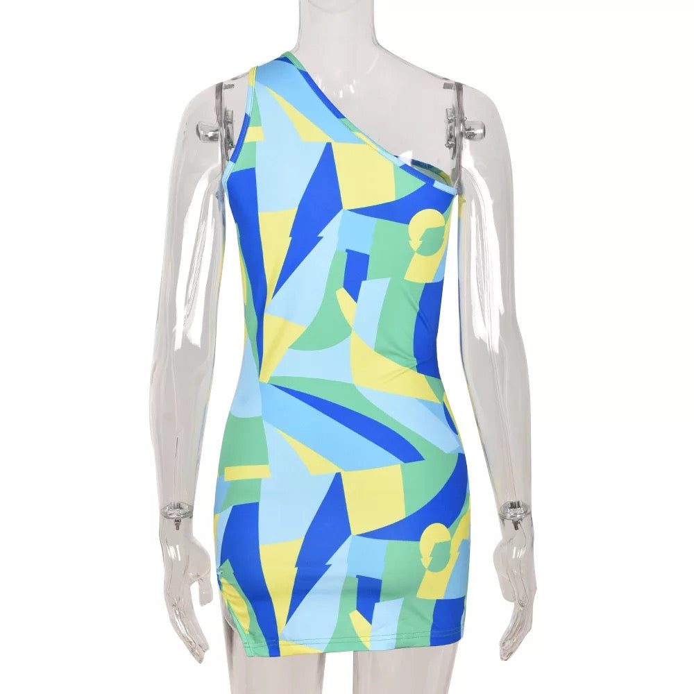 Colorful one shoulder mini dress