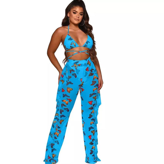 Butterfly Blue 2 piece sheer set (swimwear)