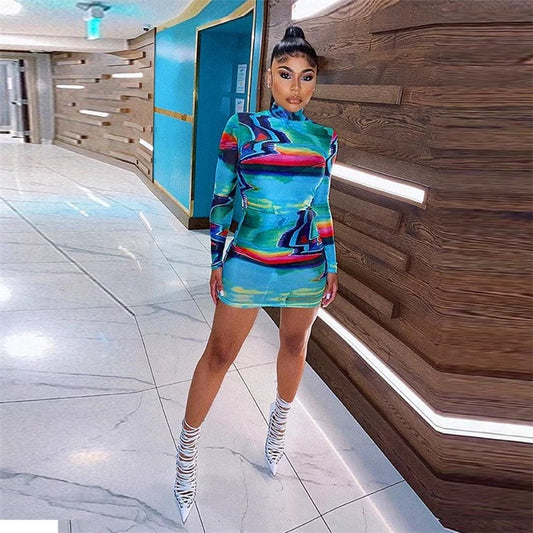 Colorful mesh mini dress