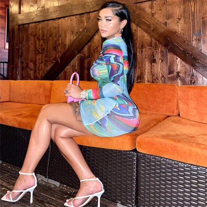 Colorful mesh mini dress