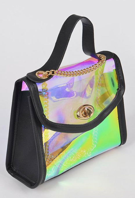 Holographic clear handbag