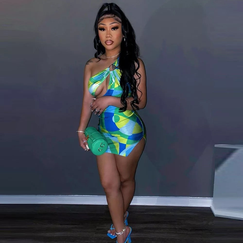 Colorful one shoulder mini dress