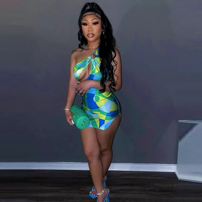 Colorful one shoulder mini dress