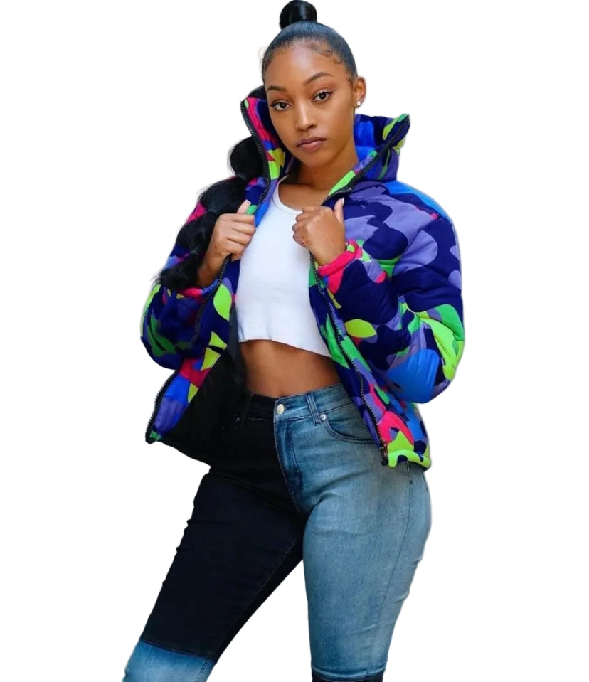 Camo colorblock coat