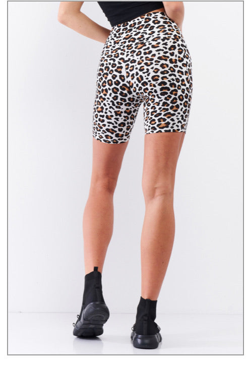 White leopard biker shorts
