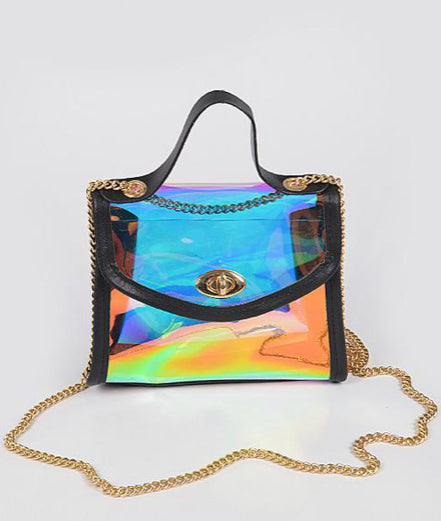 Holographic clear handbag